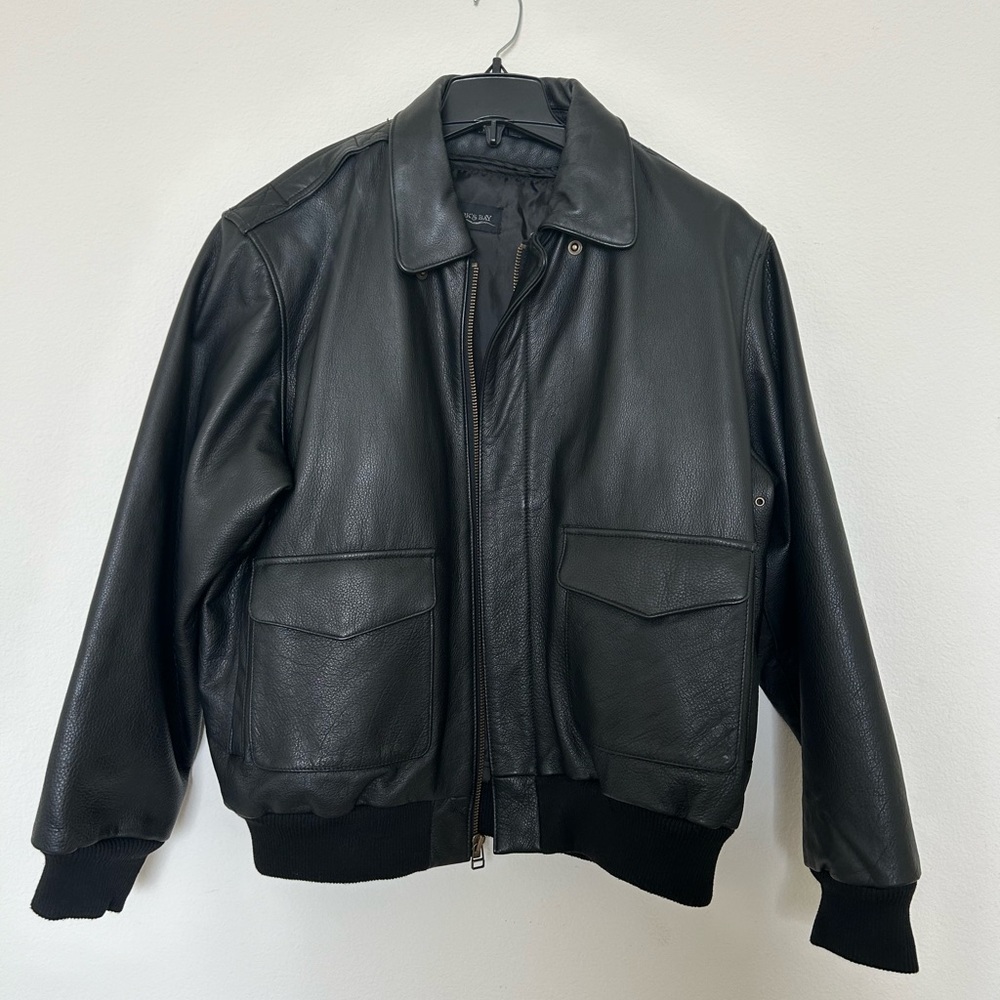 Burks Bay Brown Leather Bomber Jacket Size XL Pre Owned